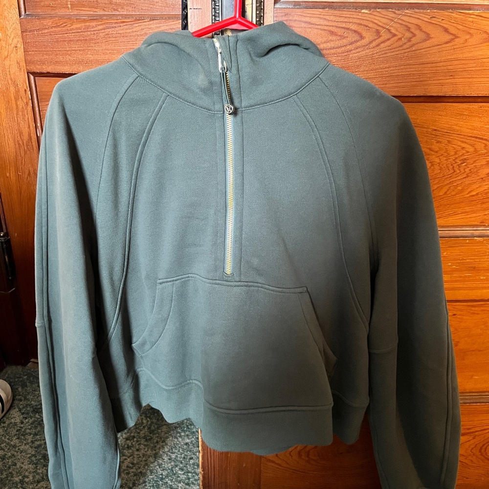 lululemon athletica cropped half-zip hoodie in deep green
